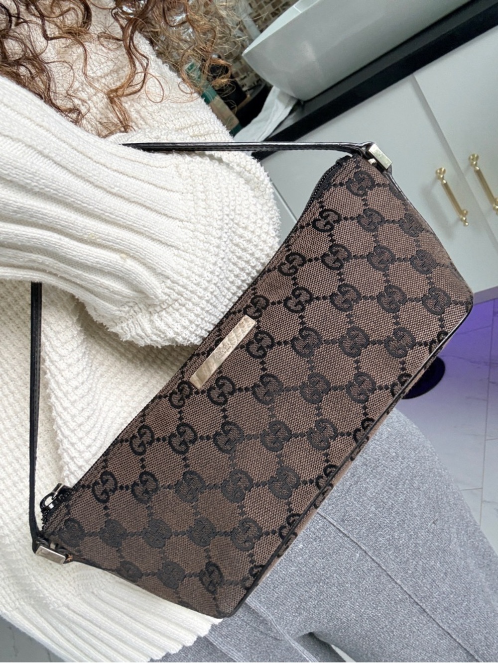 Auth Gucci GG Canvas x Leather Black Accessory Pouch 039.1103 W/Dustbag